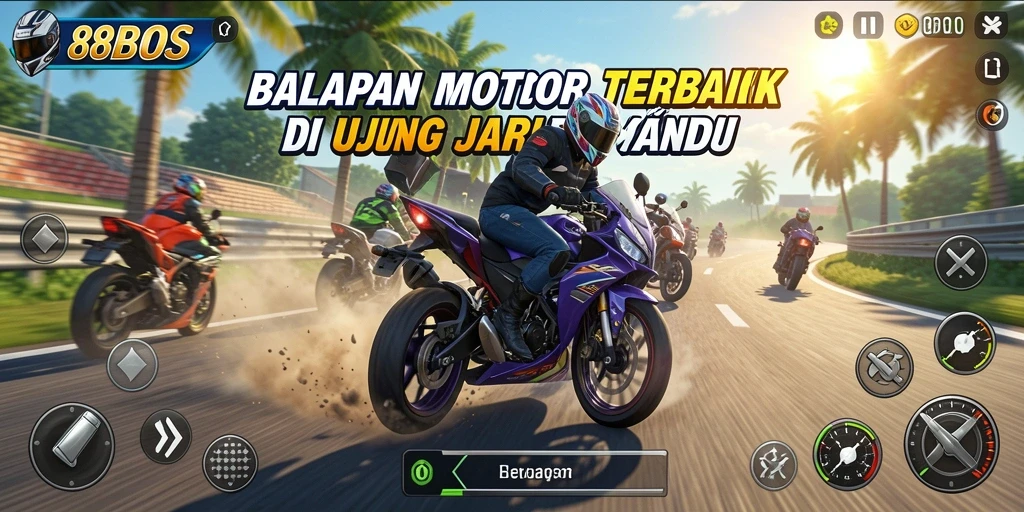 Screenshot 88BOS menunjukkan momen mendebarkan dalam balapan motor.