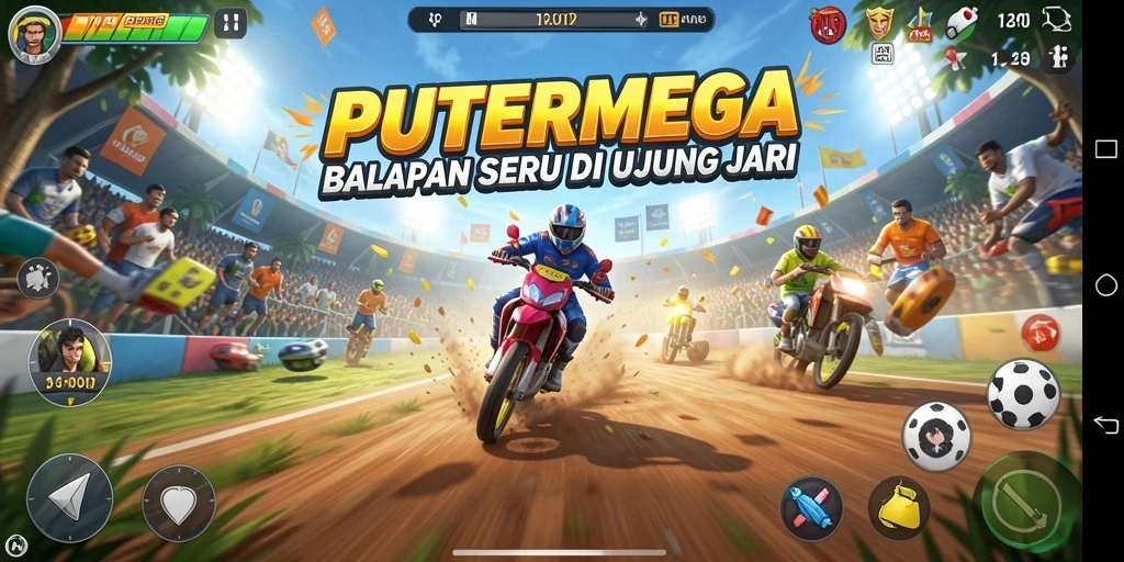 Tampilan gameplay balap seru di PUTERMEGA dengan mobil yang melaju kencang.