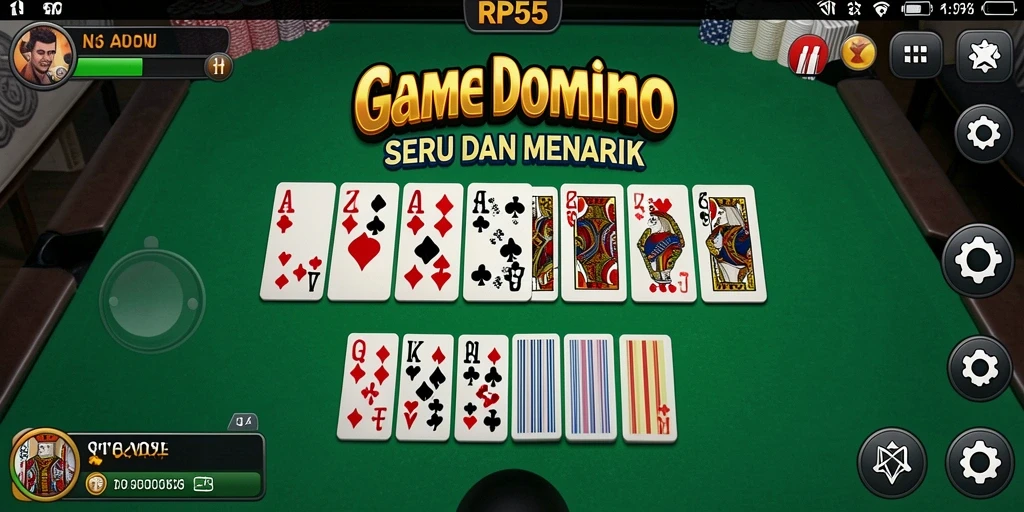 Screenshot utama RP55 menunjukkan aksi seru dalam gameplay Domino.