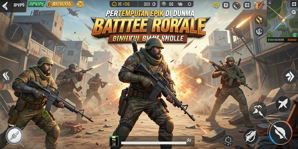 Gameplay Battle Royale intens dalam RPVIP6 dengan pertempuran seru dan taktik mendalam.