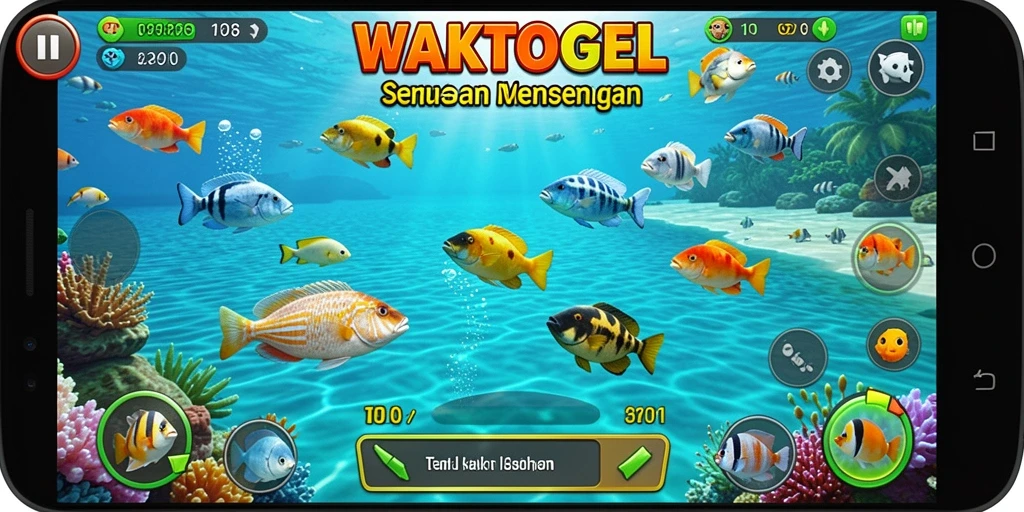 Screenshot gameplay WAKTOGEL menunjukkan aksi tembak ikan yang seru.